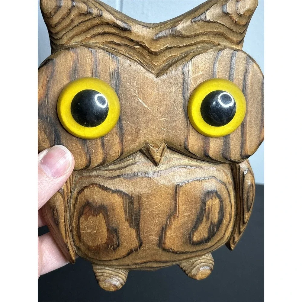 Vintage Wood Hand Carved Owl 6 x 5 Inches Folk art - Picture 7 of 9